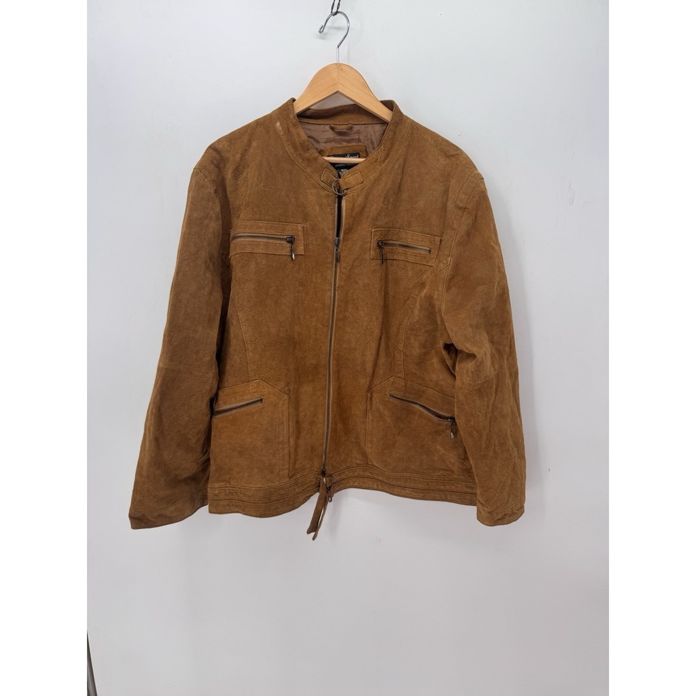 Caren Sport Mens 3XL Genuine Leather Jacket Brown Suede Moto Biker Western Coat